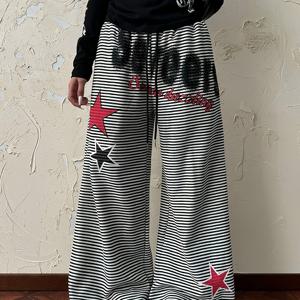 TEMU 여성 빈티지 캐주얼 바지, 디자인 센스 프린트 루즈 와이드 레그 팬츠, 드로스트링이 있는 탄성 허리, 포켓 포함, Y2K 스타일 여성 롱 트라우저