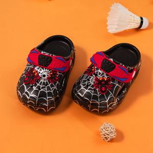 TEMU 소년용 클로그 - 멋진 거미줄 패턴, 입체적인 거미 장식, 가볍고 통기성 좋은 부드럽고 편안한 에어 쿠션 밑창 슬리퍼, 실내, 야외, 해변 사용에 적합
