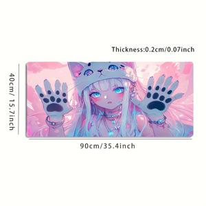 TEMU 귀여운 핑크 & 블루 고양이 귀 디자인의 대형 게이밍 마우스 패드. 미끄럼 방지, 세탁 가능한 고무 베이스가 특징입니다. 이 오버사이즈 데스크 매트는 사무실 꾸미기, 컴퓨터 장식에 완벽합니다.