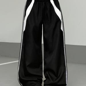 TEMU 여성용 신축성 허리 패치워크 스트리트 스타일 캐주얼 루즈핏 조거 팬츠