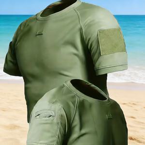TEMU 남성 여름 야외 하이킹 등산 캐주얼 퀵 드라이 반팔 티셔츠, 포켓 루즈핏 플러스 사이즈 통기성 라운드넥 탄성 반팔, 다기능 데일리 웨어 스크래치 방지 내구성 작업복 단색 상의