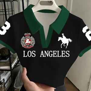 TEMU 검은색 배경 녹색 칼라 컬러 블록 폴로 나이트 프린트 미국 레트로 스타일 개인 맞춤 반팔 폴로 셔츠