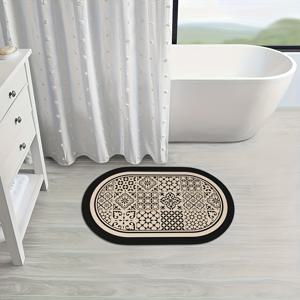 TEMU 1개 욕실 미끄럼 방지 매트 - 빠른 건조 미끄럼 방지 고무 베이스, 쉽게 세척 가능한 블랙 & 화이트 기하학 패턴 디자인, 2가지 사이즈 23.6x5.7인치 & 3.5x9.7인치, 샤워실, 욕조, 출입구에 적합, 모던 스타일 내구성, 패셔너블 홈 데코, 2D 평면