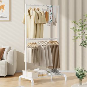 TEMU 대형 이중 레이어 바닥형 수평봉 코트, 신발, 모자 걸이대, 심플한 실내 가정용 이중 레이어 바닥형 빨래 건조대, 조절식 금속 발코니 빨래 건조대, 침실 의류 걸이형 수납대, 스탠딩 선반