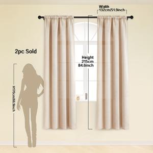 TEMU 2개 세트 일본 스타일 단색 연갈색 장식 커튼, 로드 포켓 디자인 - 거실 및 침실 인테리어용