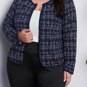 TEMU 플러스 사이즈 - 플러스 사이즈 - 플러스 사이즈 여성 아우터, 오픈 프론트 재킷, 라운드넥 긴소매 가디건, 우아한 기질 탑