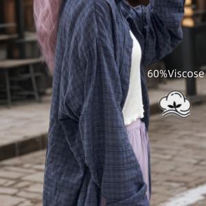 TEMU 플러스 사이즈, 2024 플러스 사이즈 여성용 네이비 블루 체크무늬 루즈 아우터웨어 셔츠 얇은 재킷