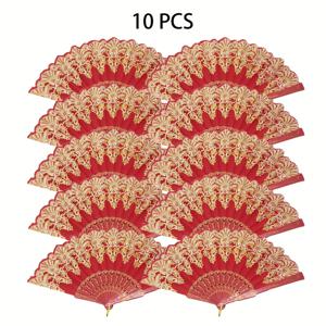 TEMU D EXCEED 10개 스페인식 접이식 손 선풍기 여성용 휴대용 중국 스타일 우아한 접이식 손 선풍기 파티 댄스 결혼식 어버이날 선물