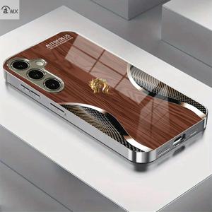 TEMU 휴대폰 케이스 - 우드 그레인 비즈니스 드래곤 헤드 패턴 전기 도금 은색 강화 유리 휴대폰 케이스, 삼성 갤럭시 S25PLUS, S24PLUS, S24Ultra, S23Ultra, S23PLUS, S23, S22Ultra, S22PLUS, S21Ultra, S21, A05S, A14, A53에 적합