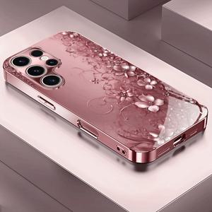 TEMU 휴대폰 케이스 - 꽃무늬 로즈 골드/전기 도금 핑크 삼성 갤럭시 A51/A52/A53 5G/A54/A55/A56/A71/A72/A73/NOTE 10/Note 20 Ultra/S21 S21 Ultra/S22/S22 Ultra/S23/S23 Ultra/S24/S24 Ultra/S25/S25 Ultra , 패셔너블