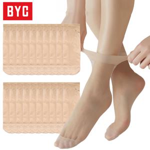 TEMU BYC 20켤레 여성 발목스타킹, 고탄력 대용량 묶음 세트, 봄 여름 가을 사계절, 살색, 커피, 검정 스타킹