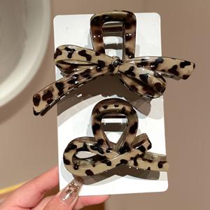 TEMU 여성용 프린트 리본 클로 클립 2개, 머리 뒤 헤어 스타일링 상어 클립, 레트로 스위트하고 시원한 스타일 헤어 추가, 데이트 및 친구 모임에 적합