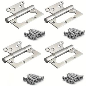 TEMU 4개 세트 4인치 헤비듀티 무소음 두꺼운 스테인리스 스틸 도어 힌지 - 32개 장착 나사 포함, 고하중 지지 360° 회전, 다양한 시나리오에 적합, 클래식 스타일, 내식성, 두꺼운 베어링 무소음 닫힘, 브러시드 메탈 마감, 표면 장착, 쉬운 설치, 부드러운 작동, 모던 스타일