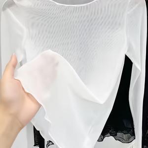 TEMU 실키 섬유 패브릭 메쉬 여성용 베이스 레이어 반보조 긴팔 티셔츠 탑