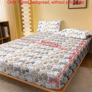 TEMU 만화 귀여운 동물 아기 고양이 프린트 브러시드 피티드 시트 1개, 침실용 프린트 베드스프레드, 침구류 (베개 커버 미포함)