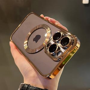 TEMU 럭셔리 전기 도금 자석 무선 충전 투명 폰 케이스 iPhone 11/12/13/14/15/16 Pro Max Plus와 호환, 렌즈 필름 소프트 쉘을 갖춘 투명 TPU 충격 방지