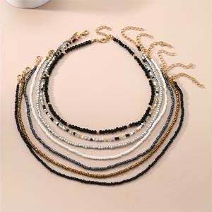 TEMU 7개 멀티 레이어 비즈 목걸이 여성 턱뼈 체인 패션 과장된 턱뼈 체인 7개 스트랜드 조합