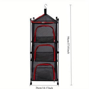 TEMU 모기 방지 및 통풍 기능이 있는 휴대용 접이식 야외 건조 랙 - 캠핑, 정원, 해변, 피크닉용 3단 메쉬 디자인, 경량 나일론 소재 - 보관 칸막이 및 걸이 후크 포함, 비치 필수품 캐리어 | 접이식 디자인 | 통기성 재질, 건조 랙