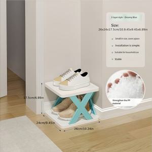 TEMU 1개 공간 절약형 접이식 신발 정리대 (RV, 욕실, 기숙사용), 2열 디자인 (사무실용) - 튼튼한 파란색 PVC 플라스틱, 소형 및 경량 수납 상자, 신발 정리함 (주방용)