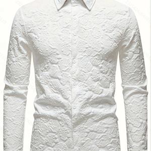 TEMU 남성용 솔리드 긴팔 셔츠, 버튼 디테일, 니트 원단, 레귤러 핏, 비즈니스 및 캐주얼 웨어에 적합