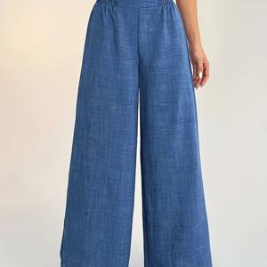 TEMU [프린트 팬츠 - 데님 소재 아님] 여성용 하이웨이스트 드로스트링 세탁 불필요 페이크 데님 레그 캐주얼 팬츠