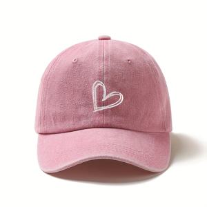 TEMU 하트 자수 야구 모자, 사이즈 조절 가능, 다양한 색상 옵션, 야외 활동, 야외 여행, 여아용, 휴대용 귀여운 패션 스타일