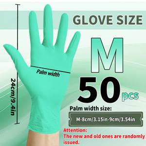 TEMU 100/50개, 9인치 잔디 그린 니트릴 장갑, 방수 및 미끄럼 방지, 가정 청소, 휴일 선물, 주방 설거지, 욕실 청소, 애완동물 청소, 일회용 장갑, 네일 아트, 미용, 라텍스 프리, 먼지 프리