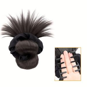 TEMU 합성모 번 헤어밴드 클로 클립 치뇽 헤어피스 여성용 플러피 헤어 플라워 헤어 밴드 헤어 액세서리 블랙 브라운