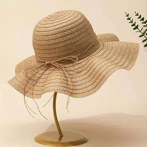 TEMU 단색 심플한 초기 베이직 디자인 밀짚 태양 모자 1개, 휴대가 간편한 접이식, 넓은 챙으로 그늘을 제공