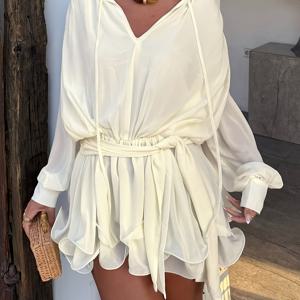 TEMU 우아하고 지적인 단색 캐주얼 루즈핏 스타일리시 기본 셔츠 원피스