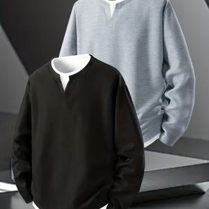 TEMU 남성용 스타일리시 와플 긴팔 티셔츠