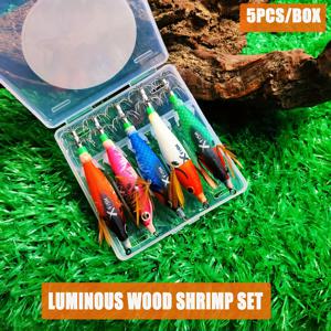 TEMU 야광 시뮬레이션 새우 5개 세트, 야광 오징어 훅, 낚시 미끼, 크리스마스 선물, 휴일 선물, 정교한 야광 패턴 박스형 시뮬레이션 새우, 바다 낚시 오징어 훅