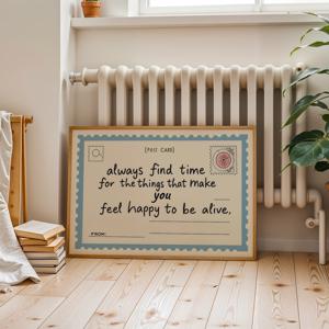 TEMU 1개 빈티지 블루 프레피 벽 아트 포스터 - 레트로 감성 긍정적 메시지, 거실용 액자 없는 캔버스 그림, 모던 스칸디나비아 & 인테리어에 어울리는 차분한 감성, 시대를 초월한