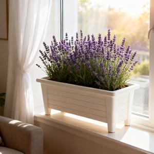 TEMU 1개 - 매우 두꺼운, 매우 큰 채소 재배 화분, 높은 다리 모조 나무결 채소 재배 화분, 직사각형 긴 재배 화분, 장식용 재배 상자 화분 - 화이트/브라운 듀얼 컬러 옵션