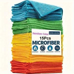 TEMU 15개 초극세사 청소용 천 세트 - 다용도 가정용 주방 타월, 내구성이 뛰어나고 흡수력이 좋으며 거실, 침실, 욕실 및 가구에 적합, 얼룩 및 기름때를 쉽게 제거, 필수 청소 용품