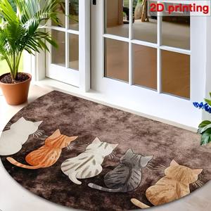 TEMU 2D 평면 귀여운 고양이 디자인 도어매트 - 반원형 도어매트, 장난기 넘치는 고양이 일러스트, 기계제작 실내 입구 매트, 복도, 주방, 정원에 적합 - 손세탁 전용, 휴일 장식, 고양이 테마 데코, 주방 매트, 로맨틱 홈 데코, 도어 매트