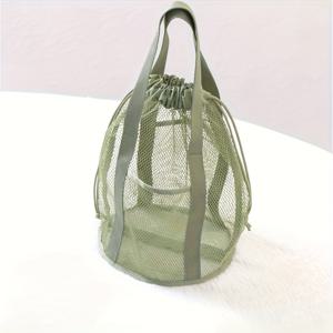 TEMU 대용량 내구성 나일론 드로스트링 워셔블 토트백, 멀티 포켓 디자인 및 더블 핸들 - 가벼운 내구성 고품질 아웃도어 여행 가방 (메시 사이드 포켓 및 상단 개방형), 수영, 캠핑, 헬스장용