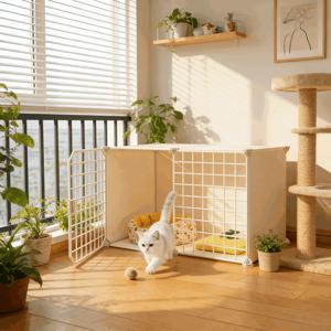 TEMU 애완 동물 울타리 고양이 집 (만 6주 이상 고양이에게만 적합). 놀이 공간과 휴식 기능을 결합하여 안전하고 독립적인 공간을 제공하여 새끼 고양이가 놀고 휴식을 할 수 있습니다. 접이식 디자인으로 다양한 공간에 유연하게 적응할 수 있습니다.
