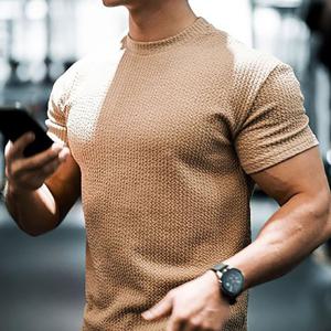 TEMU 남성용 반팔 라운드넥 니트 자카드 티셔츠, 스타일리시하고 편안하며 모든 계절에 적합, 고품질 상의