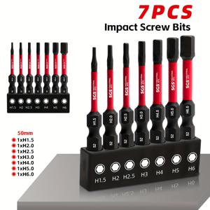 TEMU 자석 기능이 있는 튼튼한 육각 드라이버 비트 7개 세트, 각 50mm 길이 (H1.5, H2, H2.5, H3, H4, H5, H6), 고품질 S2 스틸 재질, 1/4