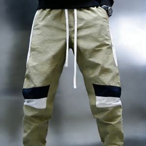 TEMU 새로운 컬러 블록 남성용 테이퍼드 캐주얼 바지 (봄/여름용), 가볍고 탄성 허리 밴드, 스타일리시한 헤어럼 디자인의 트렌디한 조거 팬츠