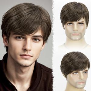 TEMU 남성용 짧은 갈색 가발, 사실적이고 자연스러운 느낌, 남성 사이드 헤어스타일에 적합, 내열성 합성 소재로 제작, 할로윈 의상 및 롤플레잉에 완벽