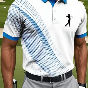 TEMU 클래식한 화이트와 블루 색상 조합, 시선을 사로잡는 블루 칼라와 커프스. 몸체의 독특한 블루 폴카 도트 곡선 패턴이 패셔너블한 느낌을 더합니다. 가슴부분의 골프공 자수가 스포티한 매력을 강조합니다. 편안한 원단으로 골프장에서의 스윙, 일상적인 캐주얼 산책, 공원 모임에 적합합니다