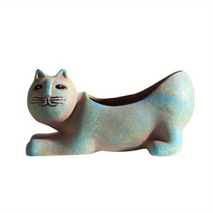 TEMU 귀여운 고양이 모양 화분, 고기 향, 화분용 세라믹 창의적 쉬운 원숭이 꼬리 기둥 선인장 화분, 만화 동물 정원 가꾸기 선물, 홈 데코