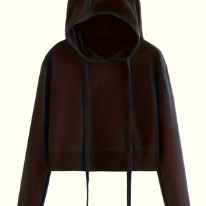 TEMU 크롭 탑 후드티, 캐주얼 긴팔 드로스트링 고양이 후드티