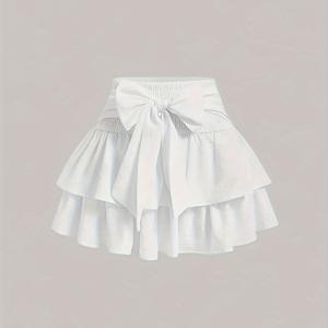 TEMU 솔리드 컬러 멀티 레이어 케이크 스커트, 리본 벨트 디자인, 여름 할로윈 코스튬, 신학기룩, 블랙 드레스에 적합