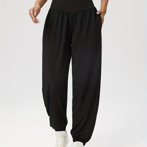 TEMU 여성 캐주얼 솔리드 하이웨이스트 루즈 랜턴 팬츠, 데일리 복부 제어 테이퍼드 요가 피트니스 운동 바지