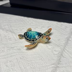 TEMU 실내 장식용 파란색-녹색 거북이 레진 장식품 1개, 데스크탑 및 현관 진열에 적합
