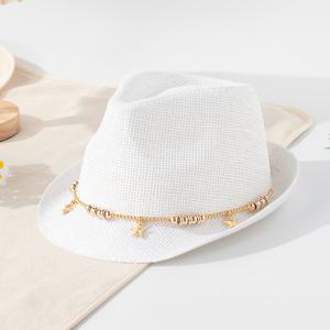 TEMU 별모양 구슬 장식 체인 바다 요소 해변 선캡, 해변 휴가 햇빛 가리개 작은 챙 데님 모자, 해변 스타일 데님 페도라