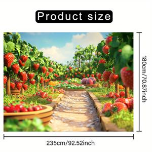 TEMU 1개 초대형 과일 정원 배경 배너 - 생동감 있는 딸기 & 토마토 디자인, 사진 부스용 내구성 폴리에스터 원단, 생일, 결혼식, 휴일 장식 - 실내/외부 파티 용품 쉽게 걸 수 있음, 딸기 장식